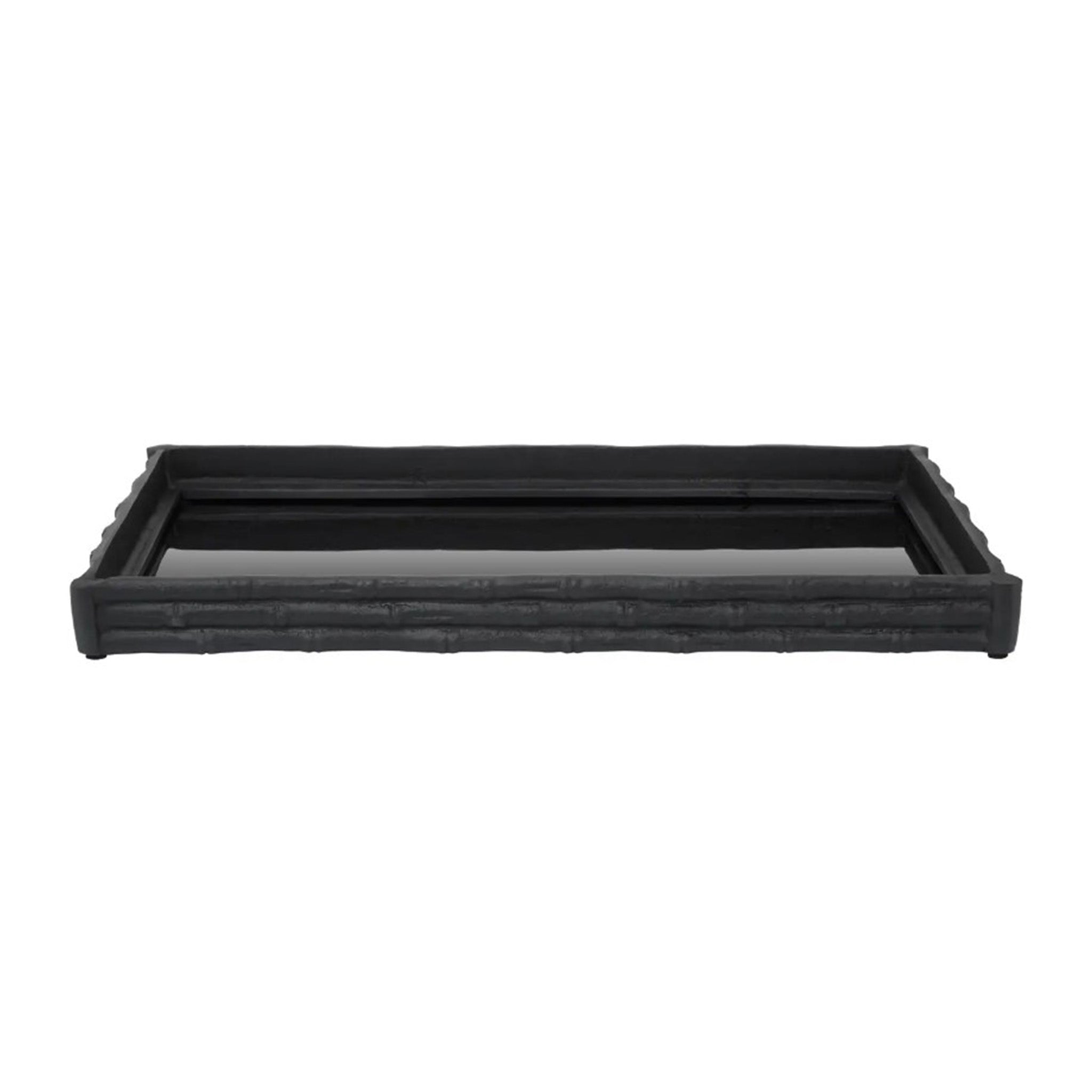 Black Bamboo Effect Tray with Mirror Base